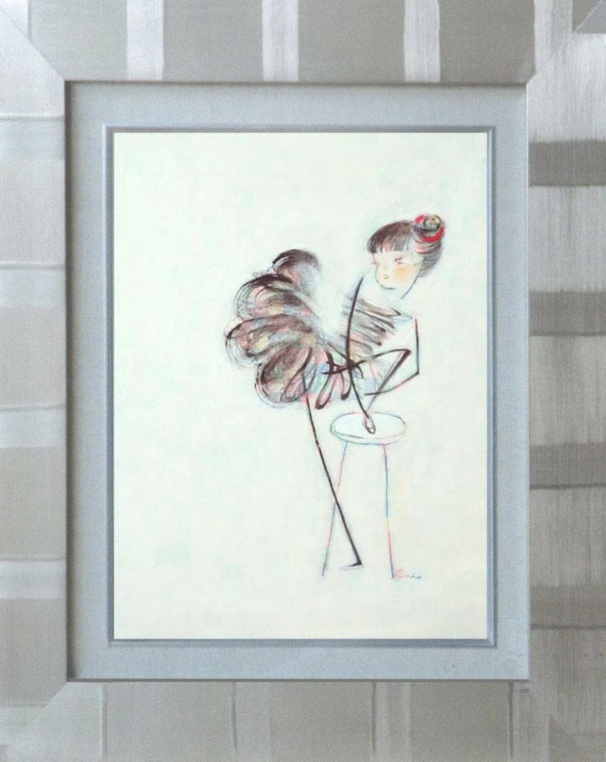 油絵 絵 絵画インテリア 額付(青緑＋金色の枠)F4-040414 女の子バレエ