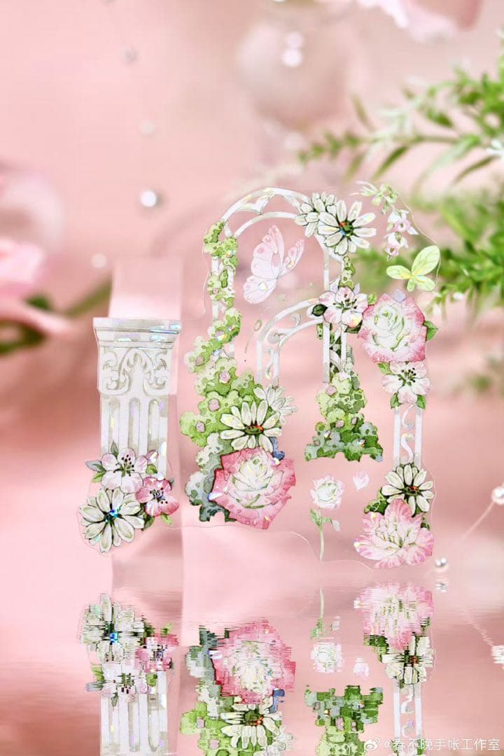 7713】海外マステ2.5/5/巻売り貝殻光マスキングテープお花系