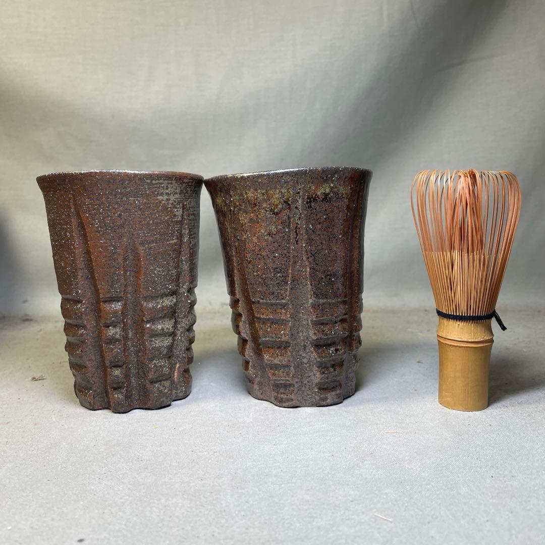 唐津焼 名工 田中佐次郎 唐津麦酒盃 2客 ビール ビアマグ 酒器希少