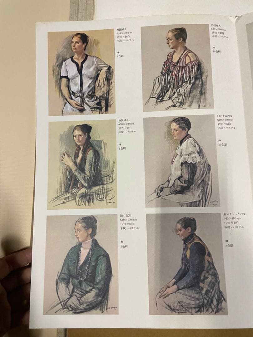 小磯　良平　パステル素描12葉　複製画　lot268