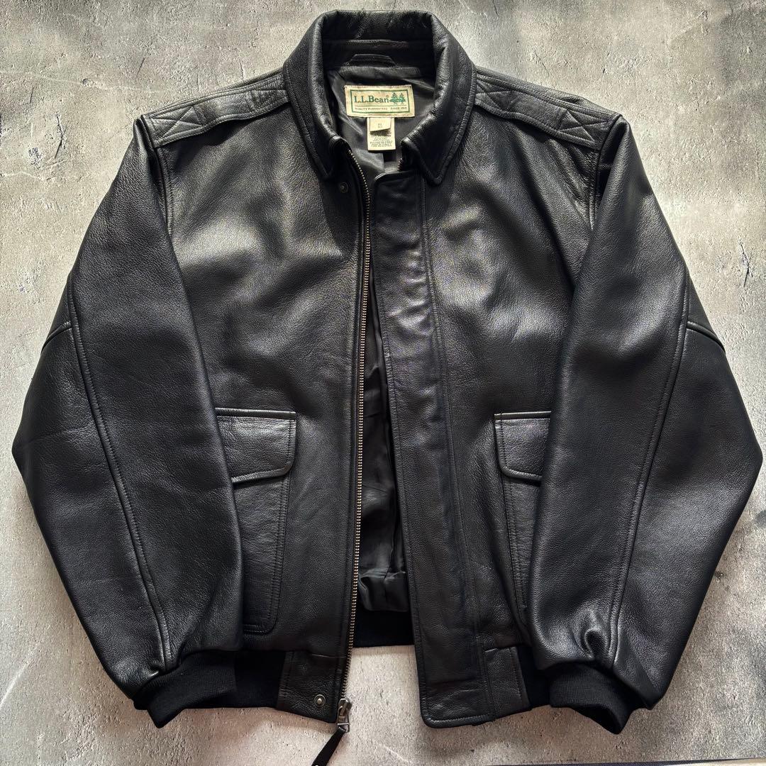 【美品】L.L.Bean A-2レザージャケット XL 黒 ゴートスキン 本革