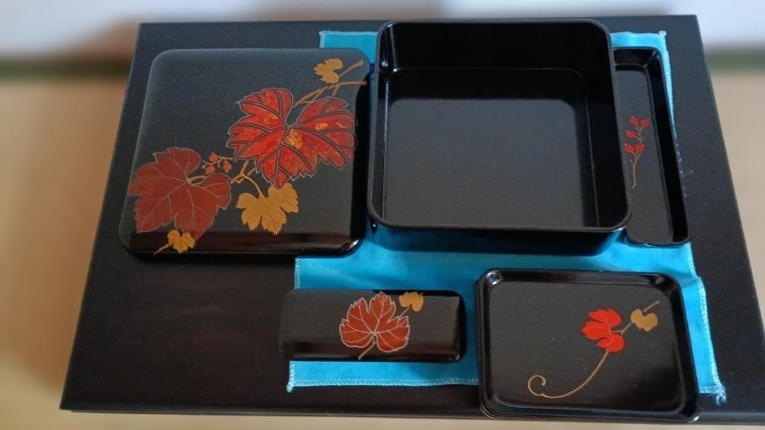 【大正時代以前・白木屋漆器】会津塗 菓子器セット 蔦模様漆器 アンティーク
