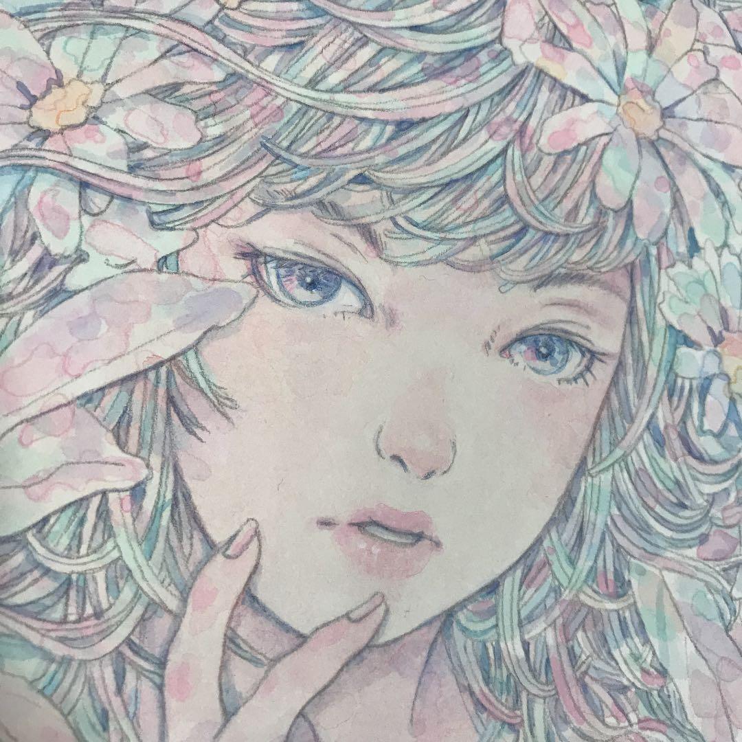 ☆木村智博「幸運」木製パネル アクリルガッシュ 色鉛筆 鉛筆 額付き