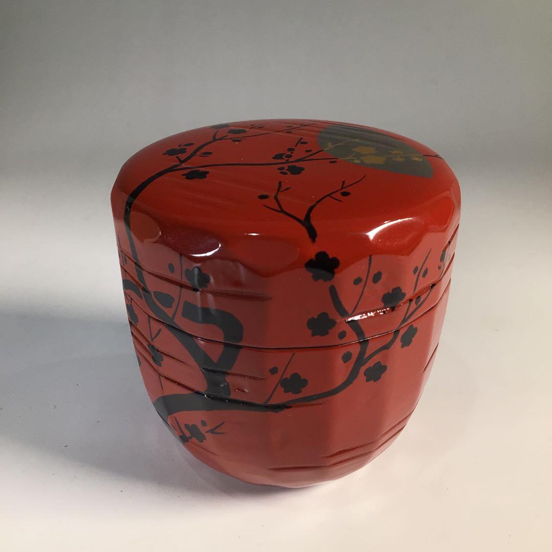 Ｍ６３７　棗　『加賀蒔絵師　早見征一作』『朱漆塗』『梅月蒔絵』　共箱　茶道具