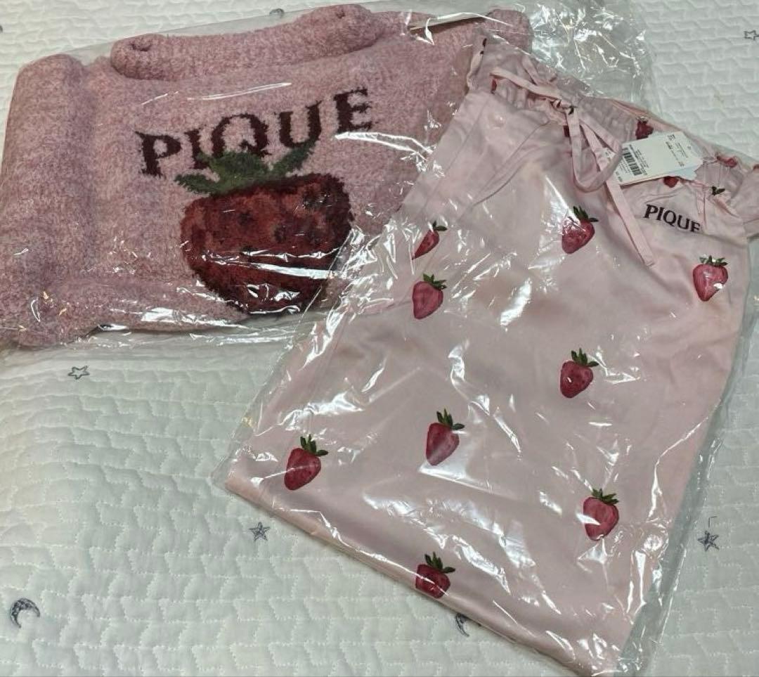 【新品】ジェラートピケ　ストロベリージャガードプルオーバー&ツイルロングパンツ