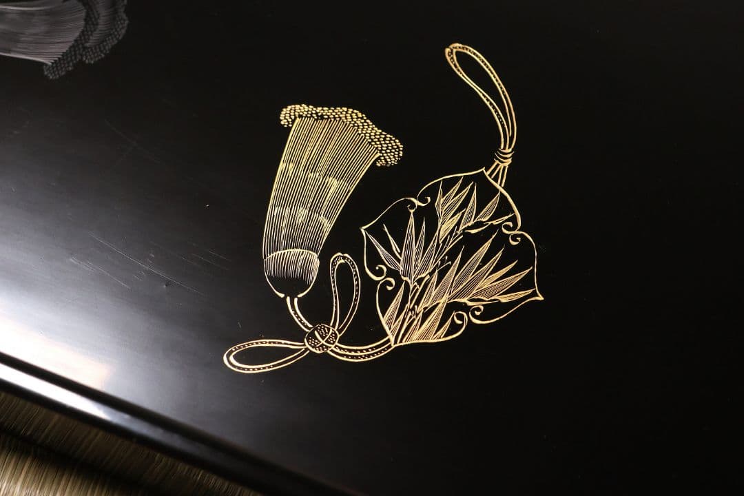 大正 本堅地 黒艶消 風鎮松竹梅 沈金 会席膳 十客 木製漆器【CM182】