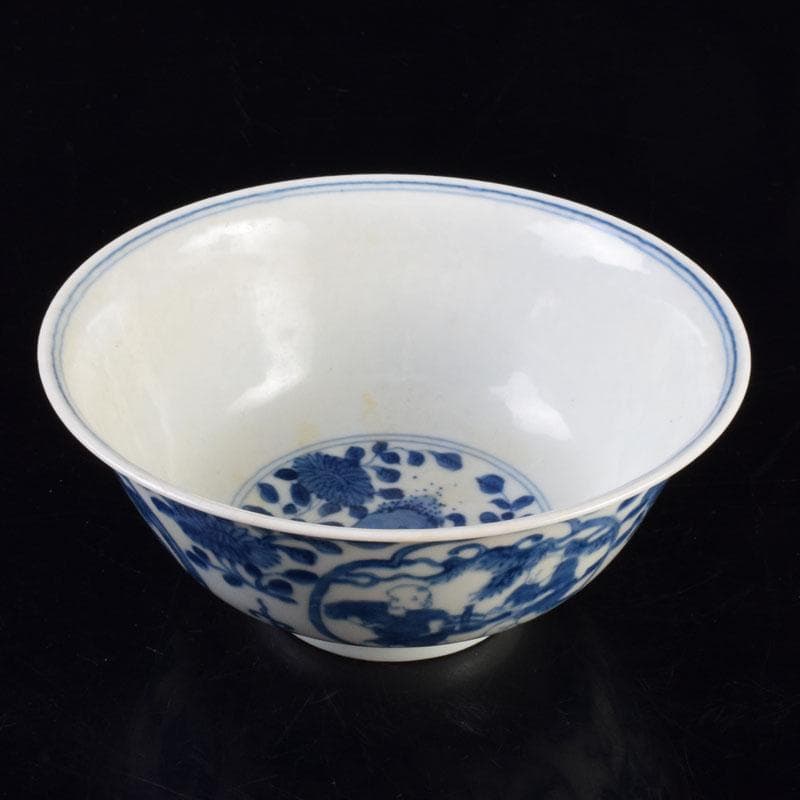 中国 大明萬暦年製款 青花 山水人物文碗 V 8711 上海 香港