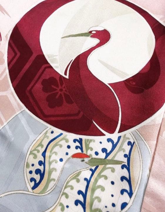 特選アンティークAPSS 鶴地文様 正絹訪問着 綸子 鶴尽くし 古美術 きもの