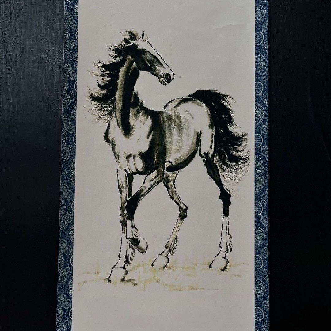 【特価】徐悲鴻 四条屏「駿馬図」掛軸セット　名家字画・装飾画