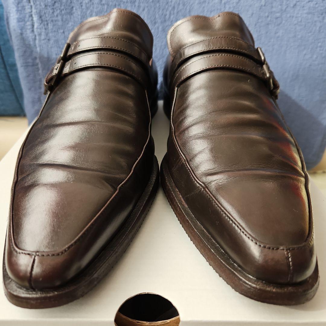 BOTTEGA VENETA　ダークブラウン レザー ダブルストラップシューズ