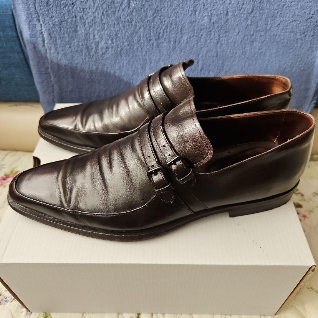 BOTTEGA VENETA　ダークブラウン レザー ダブルストラップシューズ