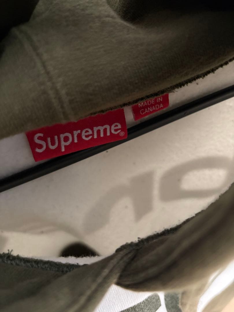 Supreme フード付きパーカー オリーブ/ホワイト