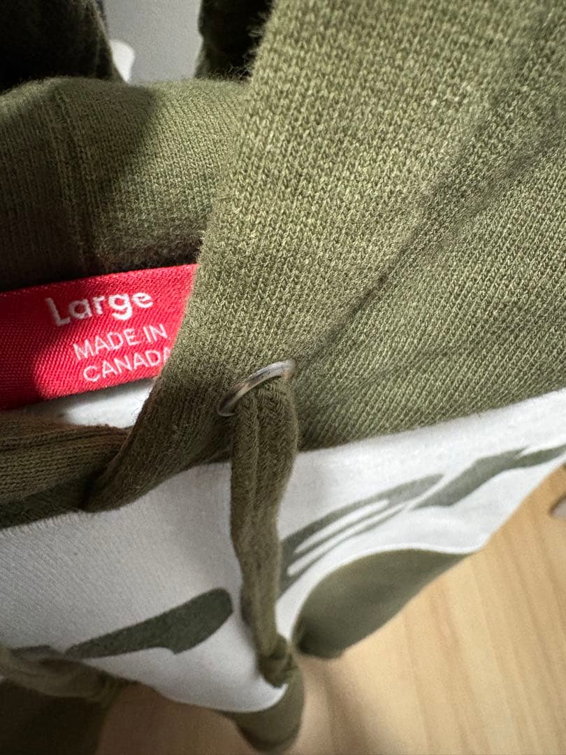 Supreme フード付きパーカー オリーブ/ホワイト