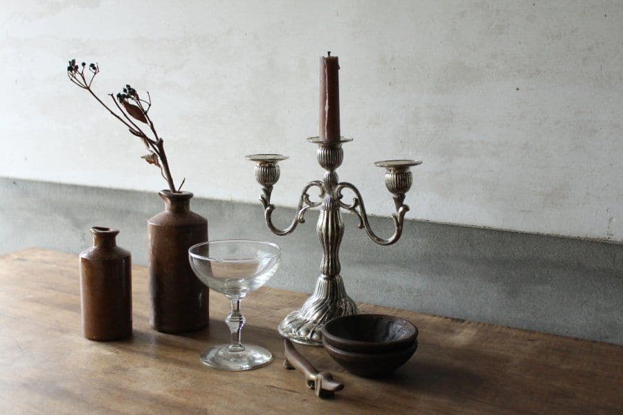 3連キャンドルスタンド】蝋燭 ホルダー 古道具 蚤の市 ブロカント