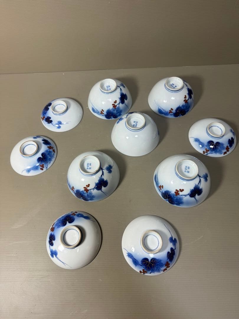 2211 有田焼 芳祥堂特製 葡萄瑠璃 蓋茶碗 5客