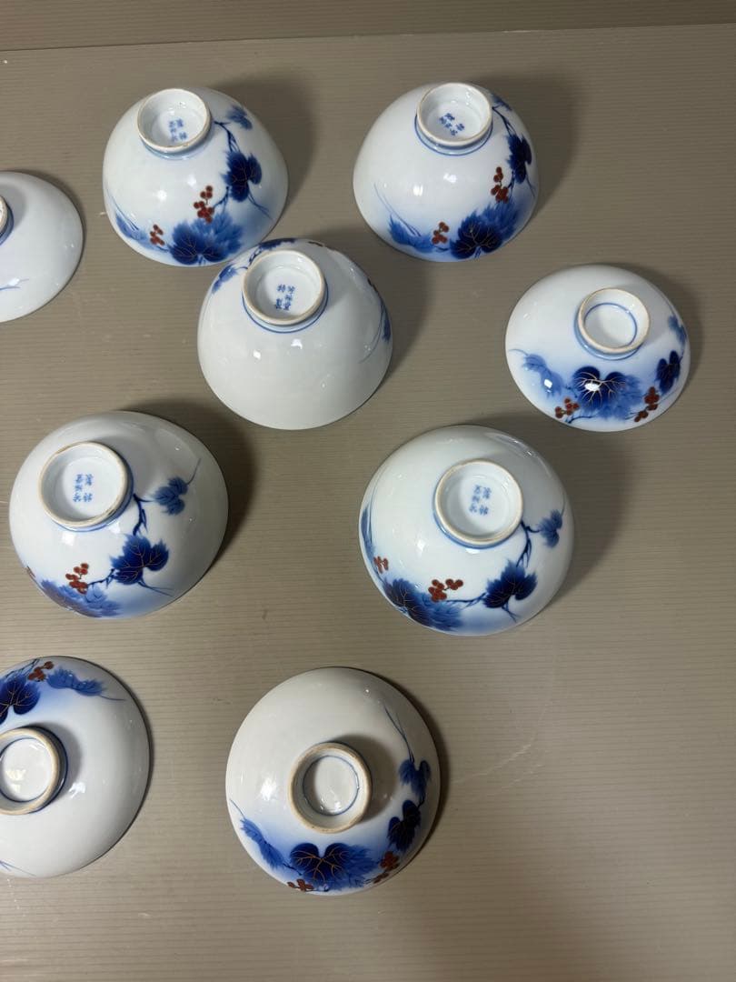 2211 有田焼 芳祥堂特製 葡萄瑠璃 蓋茶碗 5客