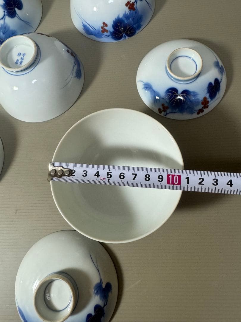 2211 有田焼 芳祥堂特製 葡萄瑠璃 蓋茶碗 5客