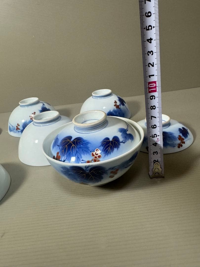 2211 有田焼 芳祥堂特製 葡萄瑠璃 蓋茶碗 5客