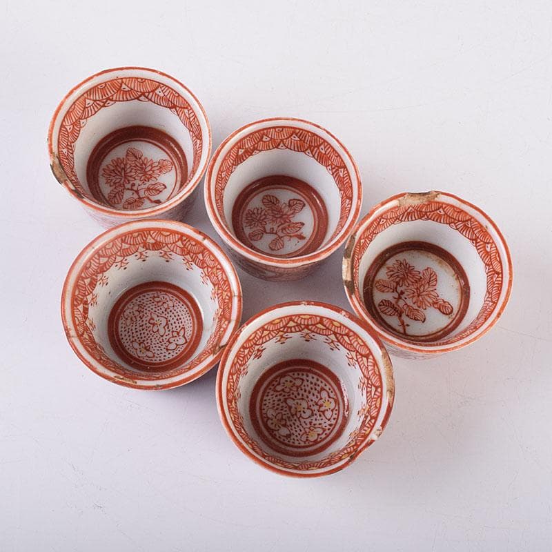 煎茶道具 赤絵宝珠文 煎茶器 五客 C R8961