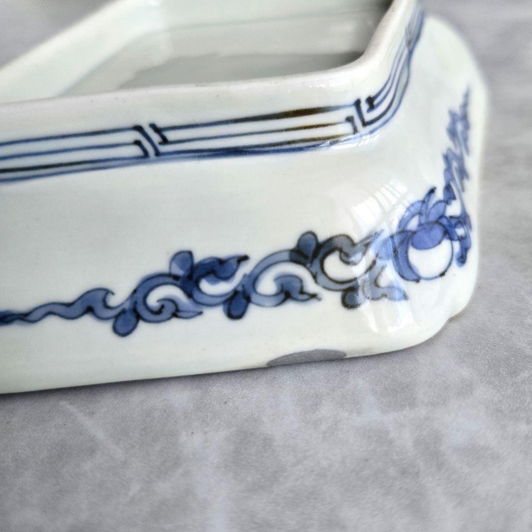 古伊万里 染付 隅入菱皿 小皿 江戸時代 金直し 金継ぎ 骨董