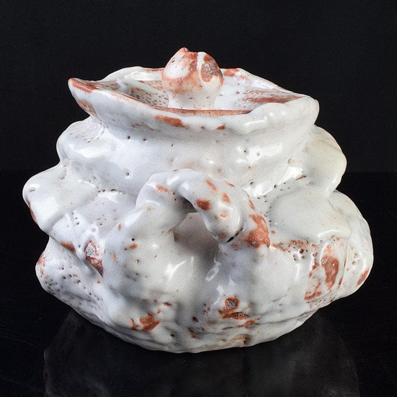 1080一無斎（一ム斎）作　志野水指　銘「知恵泉」　共箱　M　R9180H