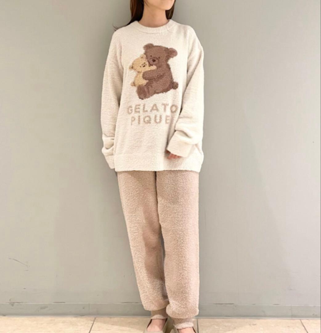 新品 ジェラートピケ アニマルジャガードプルオーバー&ロングパンツセット くま