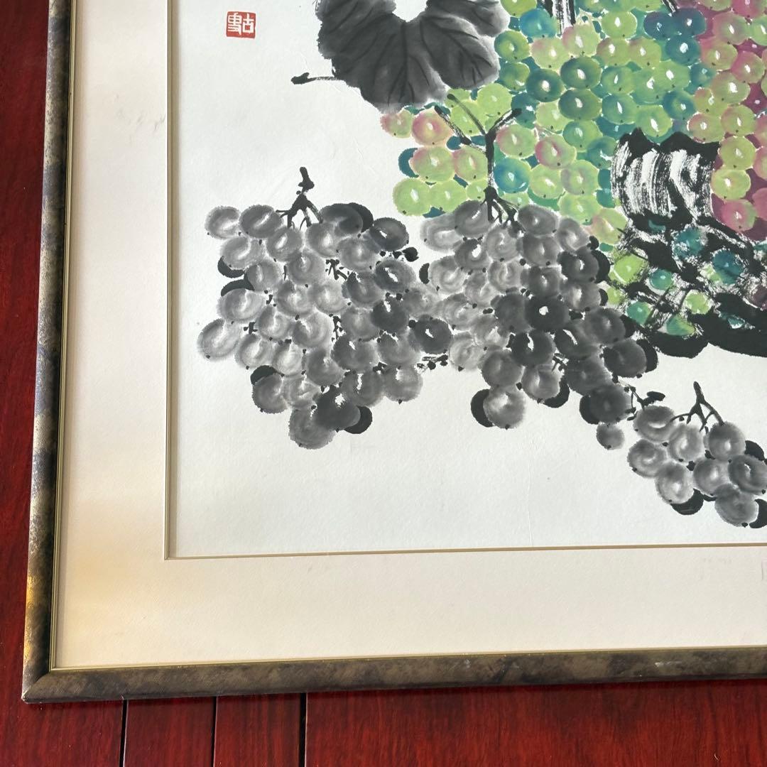 中国画 葡萄図 額装 水墨画 中国書画 中国美術 J