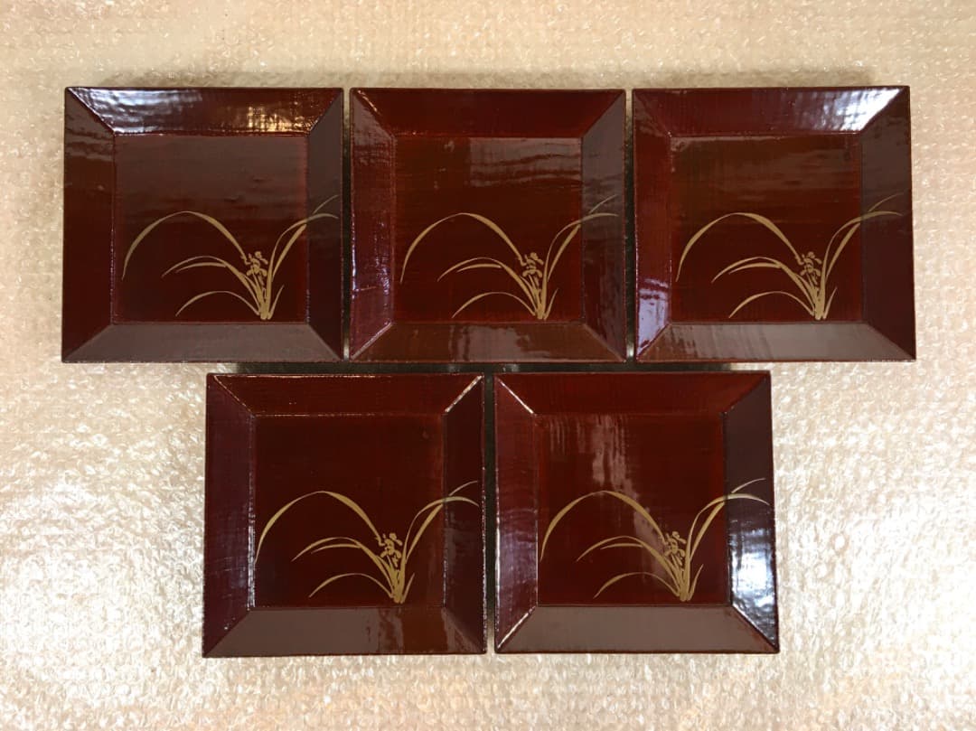 【四君子】時代漆器 盆 ２０枚 5枚1組4セット 木箱付き 布目盆 【美品】