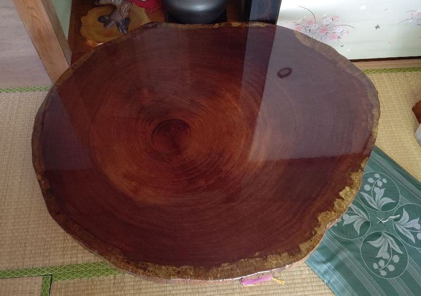 一枚板花梨(？) 円形木製座卓 ダークブラウン 大きめ