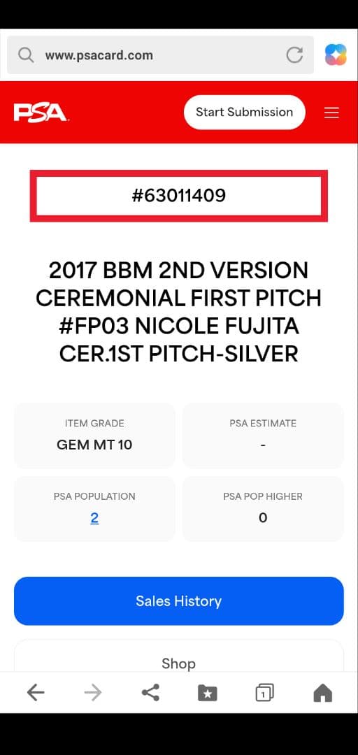 超希少　PSA１０ 世界に2枚　藤田ニコル　始球式　カード