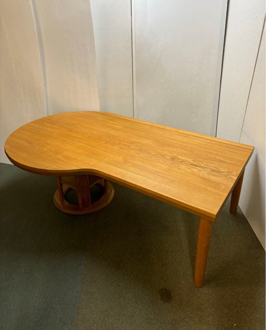 【リペア済み】　200サイズ　変形P型　ダイニングテーブル　タモ無垢材