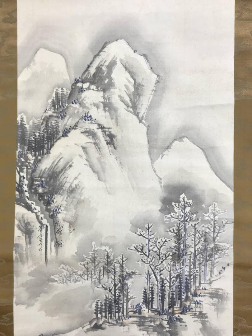 作者不詳/雪景観池図/山水図/雪景山水図/水鳥図/掛軸/名家伝来/AE-86