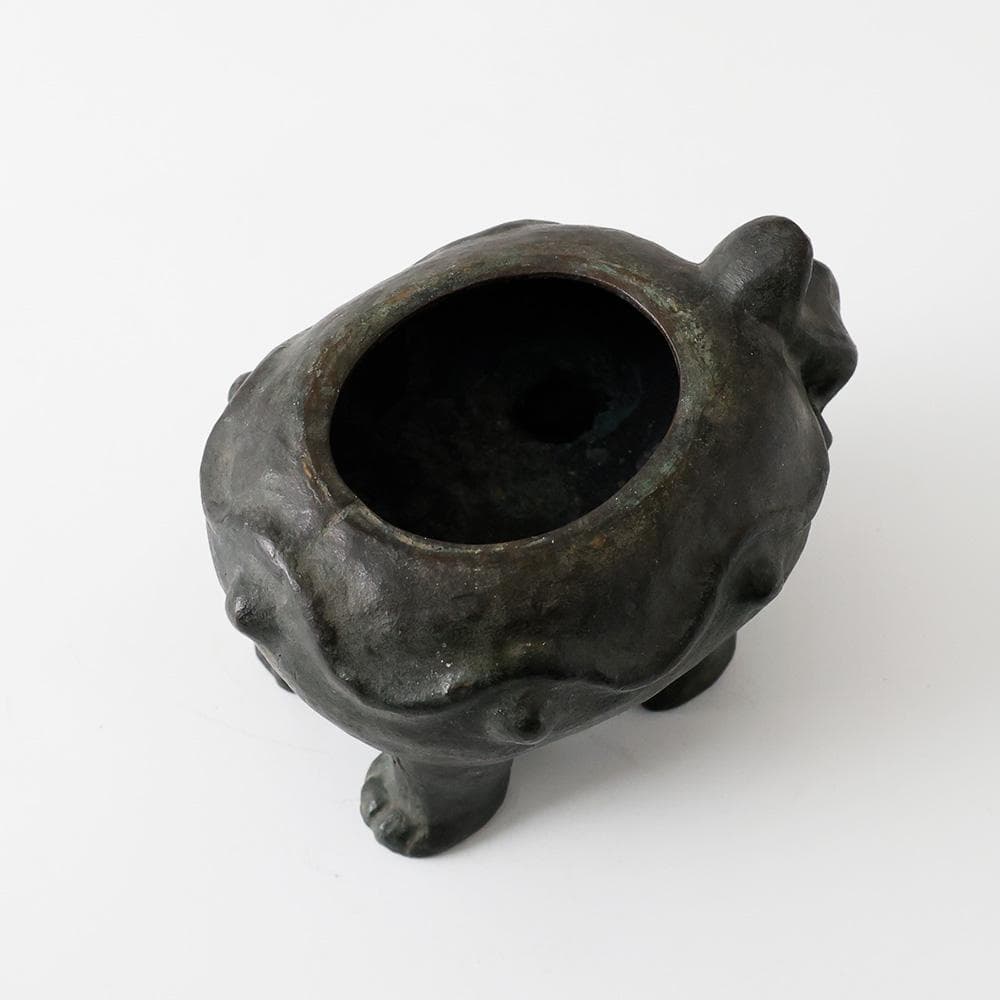 李王家 朝鮮美術品製作所謹造製 古銅 獅子香炉 2836g高さ22㎝李朝中国美術