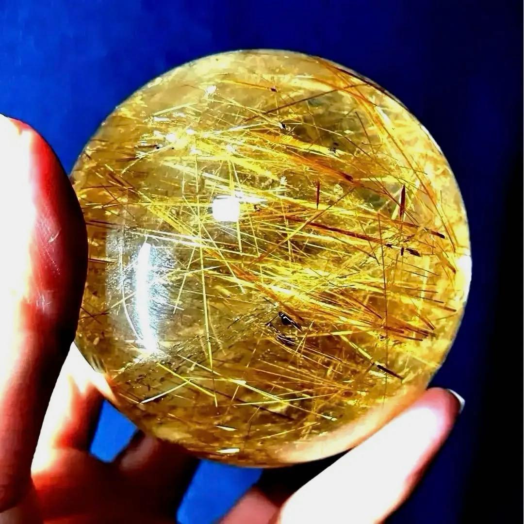 54mm 220g ゴールドルチルクォーツ丸玉スフィア金針水晶