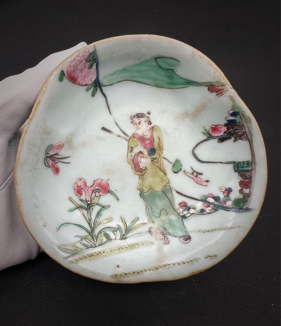 中国美術 古玩 清代 人物花紋樣 高足盤2点