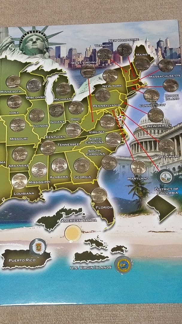 ☆。「アメリカ50州記念収納アルバム」(全50州収納済)。