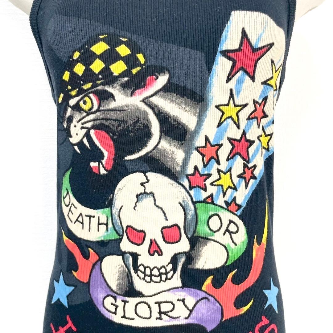 y2k❤️ 00s Ed Hardy スカル 両面ロゴ リブ タンクトップ