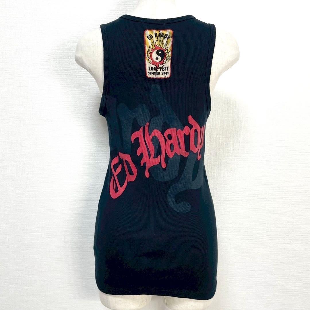 y2k❤️ 00s Ed Hardy スカル 両面ロゴ リブ タンクトップ