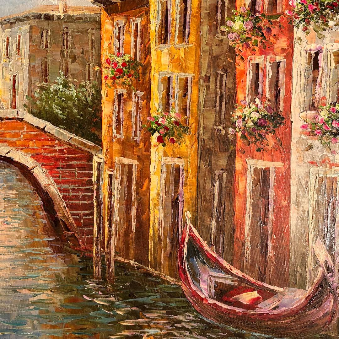★特大秀作★ 手書き油絵 ヴェネツィア 額付き 肉筆絵画 インテリア 油彩画