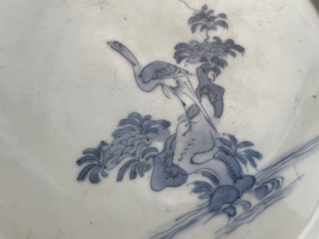 骨董アンティーク藍柿右衛門染付花鳥文輪花七寸皿白磁古伊万里藍九谷