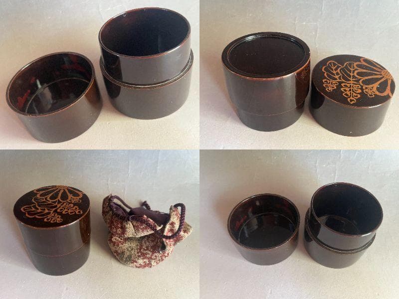 棗□なつめ 漆器茶入れ 桐・菊紋 丸棗 お茶道具 古美術 時代物 骨董品□
