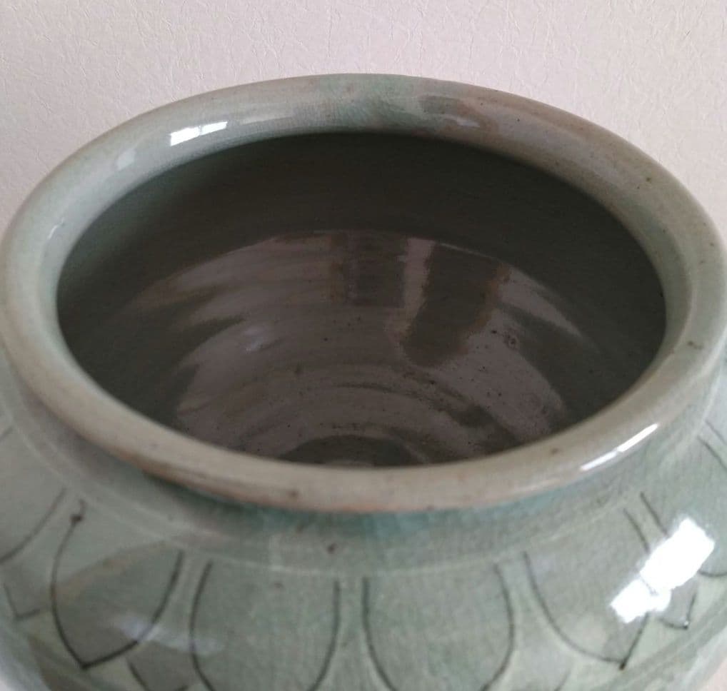 高麗青磁 池順鐸 高麗陶窯 韓国人間国宝 水指 壺インテリア 花瓶