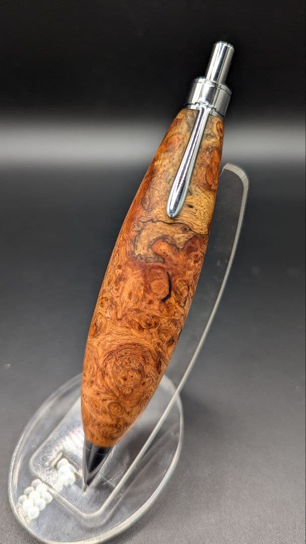 花梨瘤紅白 ハンドメイド 木軸ボールペン G2 天然木 シルバー 美しい