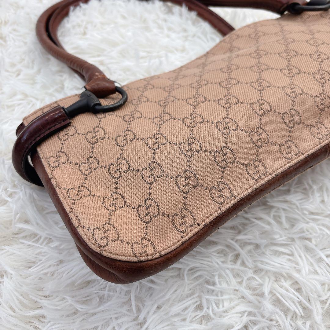 GUCCI グッチ　ハンドバッグ　GG　ホースビット　ブラウン　ビンテージ