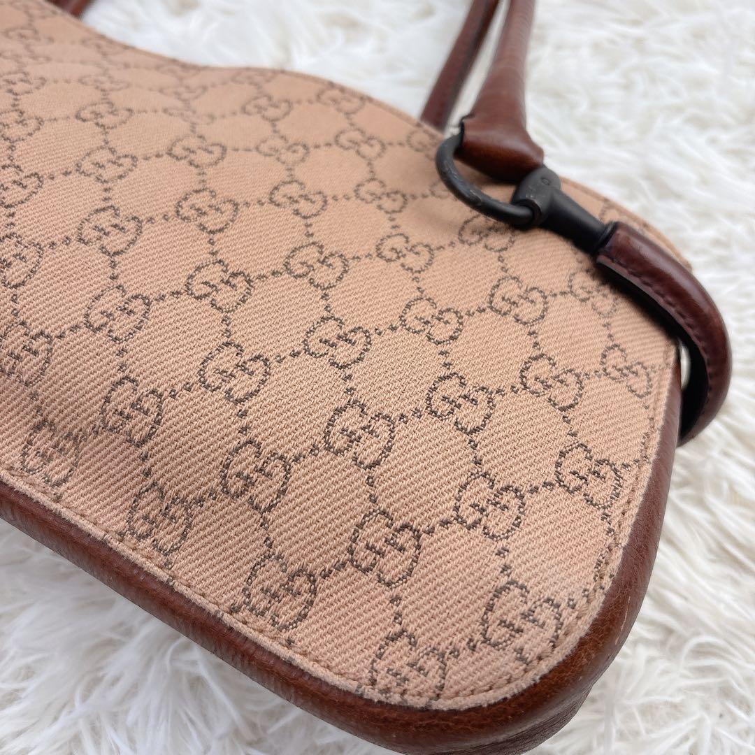 GUCCI グッチ　ハンドバッグ　GG　ホースビット　ブラウン　ビンテージ
