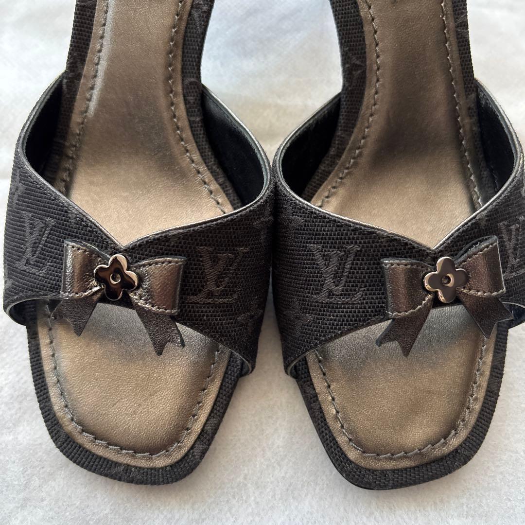 Louis Vuitton ブラック ミュール リボン付き 35.5