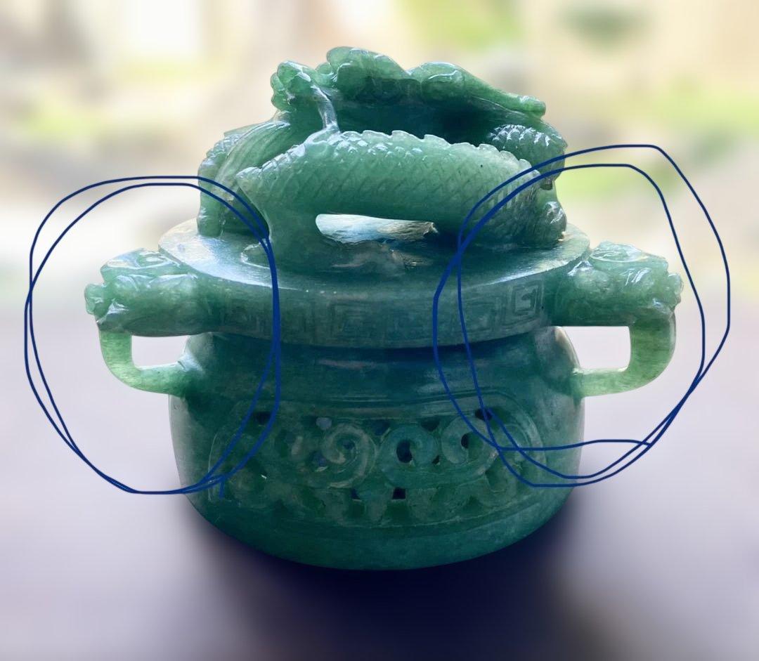 中国 香炉 翡翠 玉石 蓋付き ドラゴン彫刻 大きめ - メルカリ
