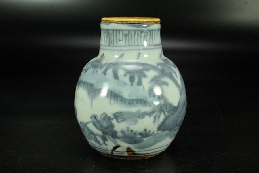 中国美術 古染付 祥瑞 茶入 明時代 唐物 鹿角蓋 茶道具伝来(K-XA856)