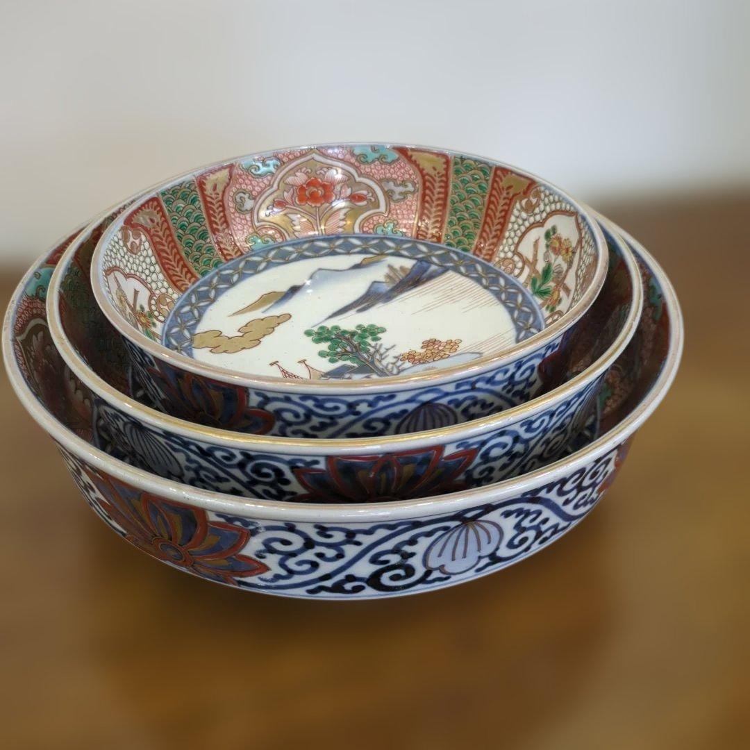 骨董 古伊万里 染錦 三っ丼 大中小 3つ 美品 鉢 器 錦出 - メルカリ