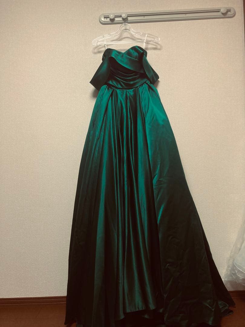 カラードレス 9号 ウェディングドレス サテン グリーン プリンセスライン